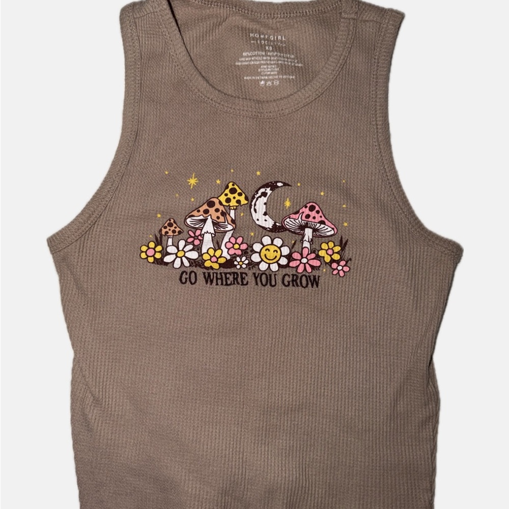 Brown Tank Top with Mushroom Graphic